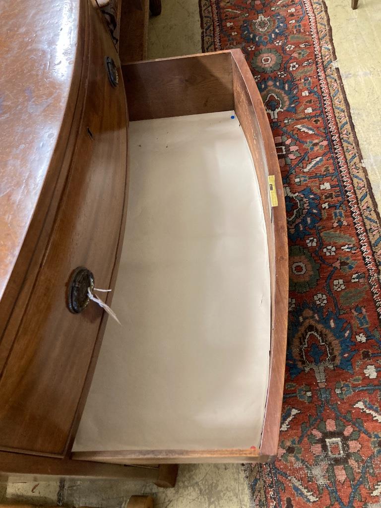 A Regency mahogany bow-fronted chest fitted three drawers, width 89cm, depth 51cm, height 86cm